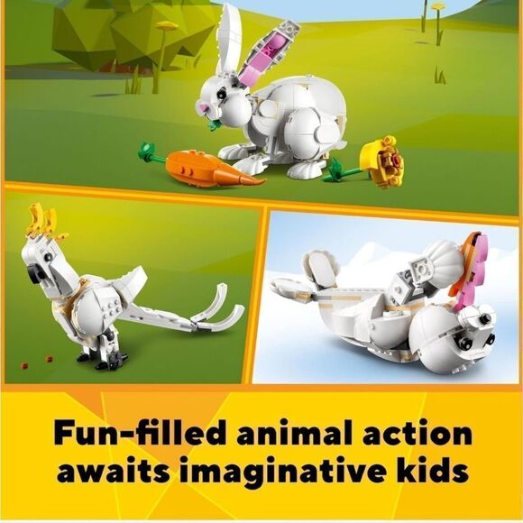 LEGO Creator 3 in 1 White Rabbit Animal Toy Building Set, STEM Toy for Kids 8+ - Picture 4 of 5